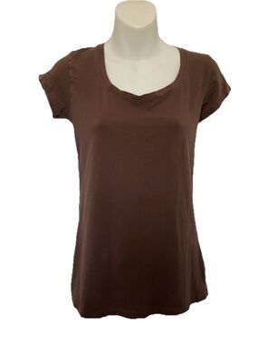 Active Basic Chocolate Brown Scoopneck Tee Shirt Size Large